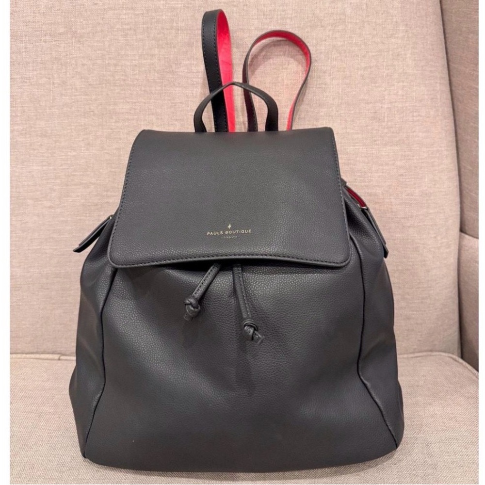Paul's Boutique London Backpack Black Faux Leather City Minimalist Dark Academia